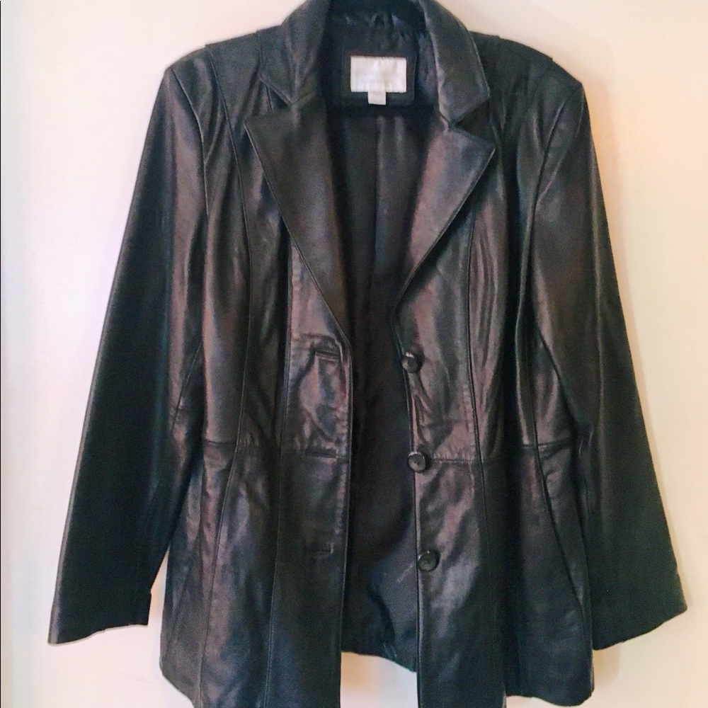 Worthington Black Leather 3 Button Coat - Large